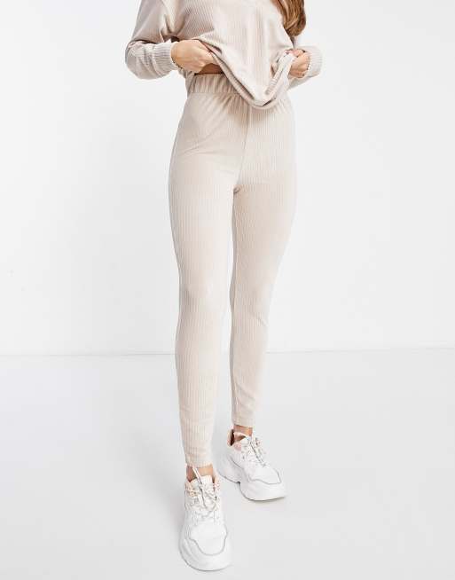 ASOS DESIGN - Lounge plunge-sweatshirt og leggingsæt i velour i mink