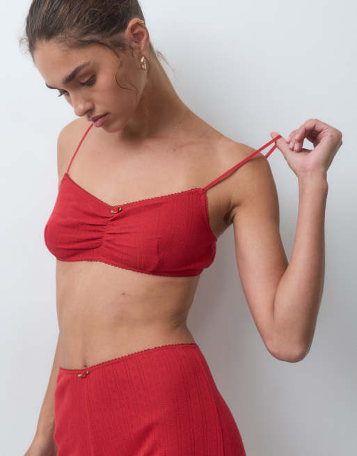 ASOS DESIGN pointelle loungewear set in red, 5 of 6