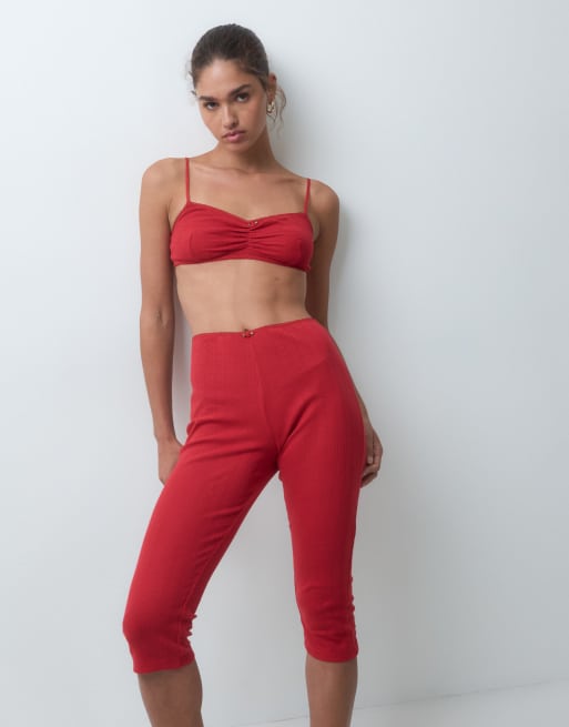 ASOS DESIGN pointelle loungewear set in red, 2 of 4