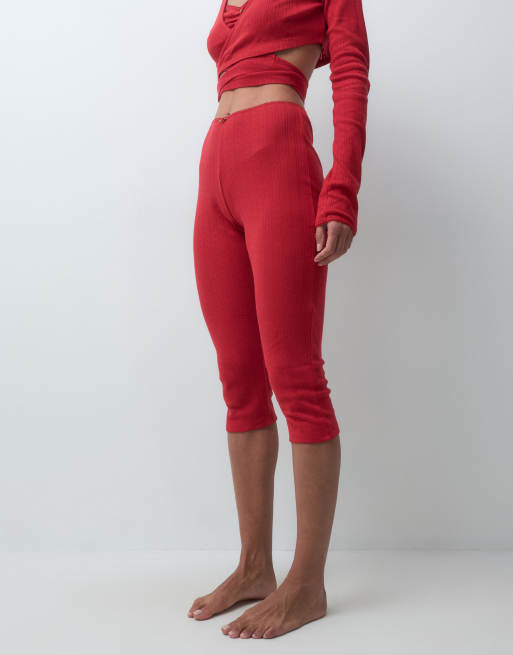 ASOS DESIGN lounge pointelle capri trouser in red, 2 of 4