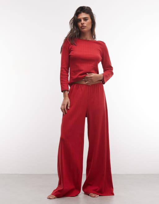 ASOS DESIGN pointelle loungewear set in red, 4 of 4