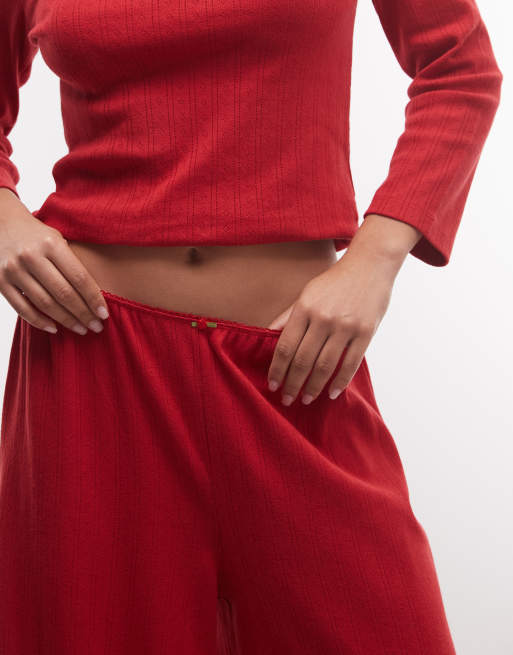 ASOS DESIGN lounge pointelle pyjama trouser in red, 2 of 4