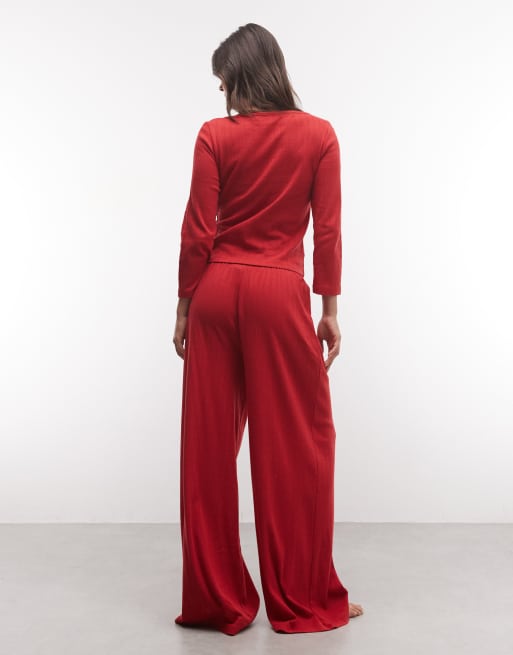 ASOS DESIGN lounge pointelle pyjama trouser in red, 4 of 4