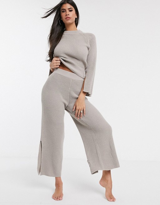 ASOS DESIGN lounge premium knitted wide leg trouser with splits