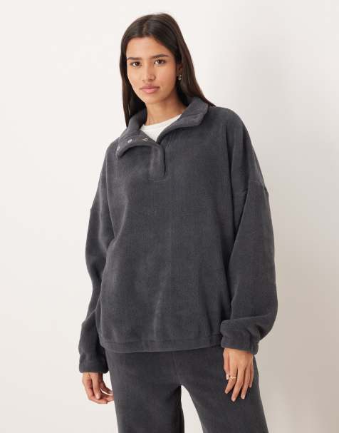 ASOS DESIGN – Lounge-Pullover aus Mikrofleece in Anthrazit mit Kragen und Oversize-Schnitt - view 1