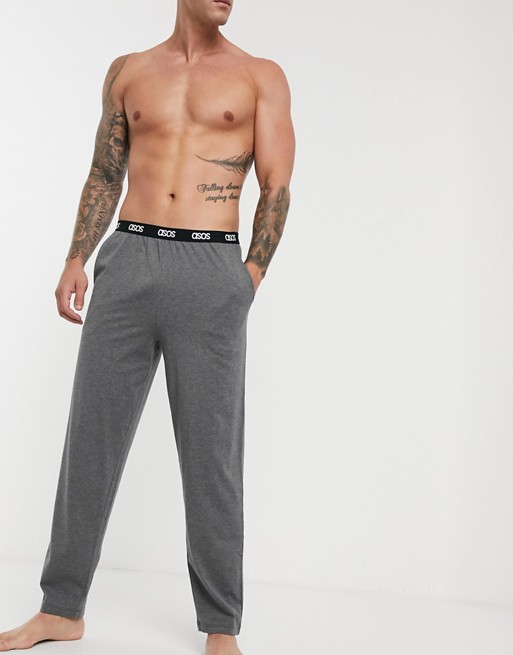 ASOS DESIGN lounge pyjama bottom in charcoal marl with branded waistband
