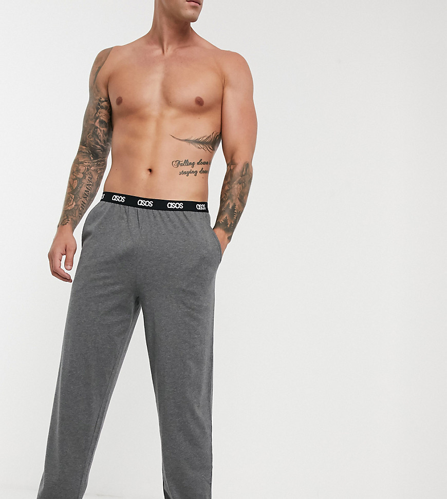 ASOS DESIGN lounge pyjama bottom in charcoal marl with branded waistband-Grey