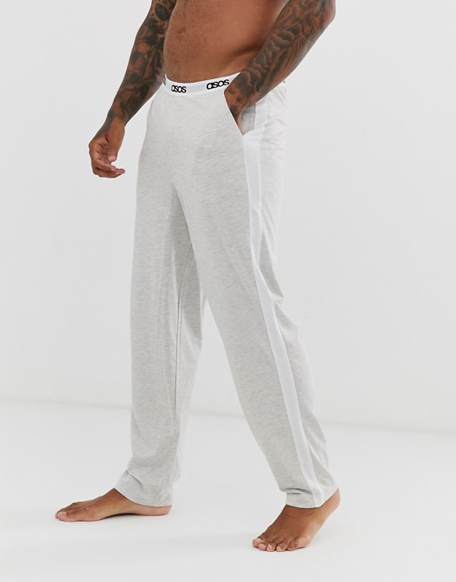 ASOS DESIGN lounge pyjama bottom in grey marl with side stripe and branded waistband