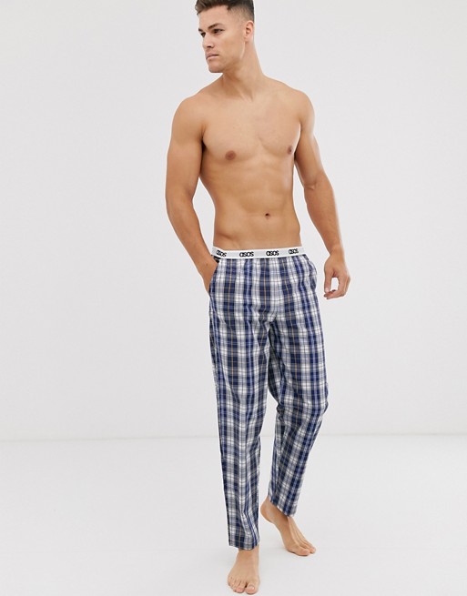 ASOS DESIGN lounge pyjama bottom in navy and white check with branded waistband