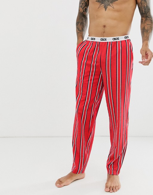 ASOS DESIGN lounge pyjama bottom in red stripe with branded waistband