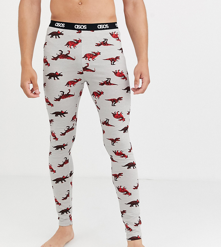 ASOS DESIGN - Lounge pyjama-megging in gemeleerd grijs met dinosaurusprint-Rood