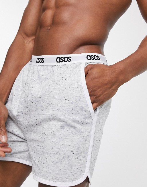 ASOS DESIGN lounge pyjama runner shorts in white slub marl with branded waistband and contrast piping