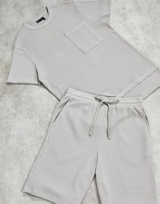 ASOS DESIGN lounge waffle t-shirt and short pyjama set in grey
