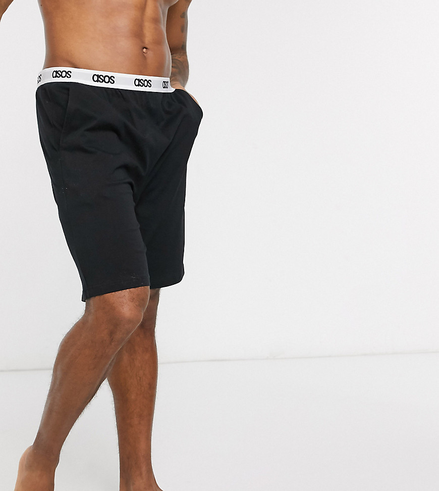 ASOS DESIGN lounge pyjama shorts in black with branded waistband