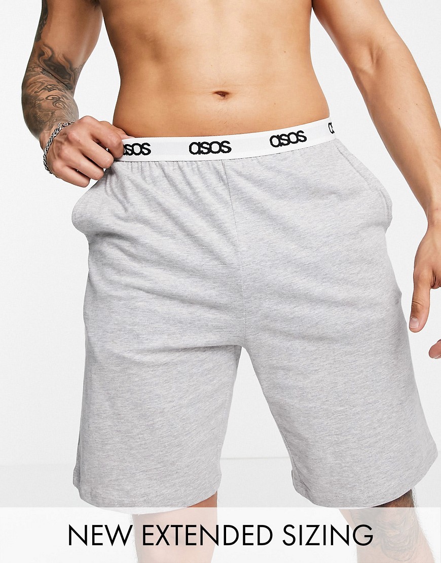 ASOS DESIGN lounge pyjama shorts in gray marl with branded waistband-Grey
