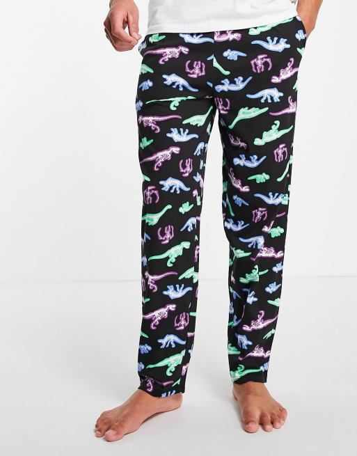 ASOS DESIGN - Lounge pyjamabroek met dinosaurusprint in zwart