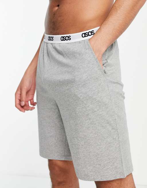 ASOS DESIGN - Lounge pyjamashort in gêmeleerd grijs met logo op de tailleband