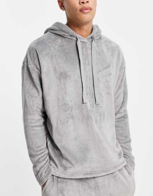 ASOS DESIGN - Lounge-pyjamassæt med hættetrøje og joggingbukser i grå fleece, 3 af 4