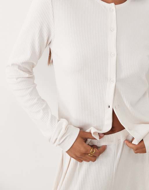 ASOS DESIGN lounge rib cardigan in cream, 3 of 4