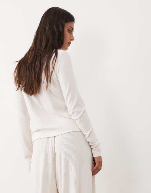 ASOS DESIGN lounge rib cardigan in cream, 4 of 4