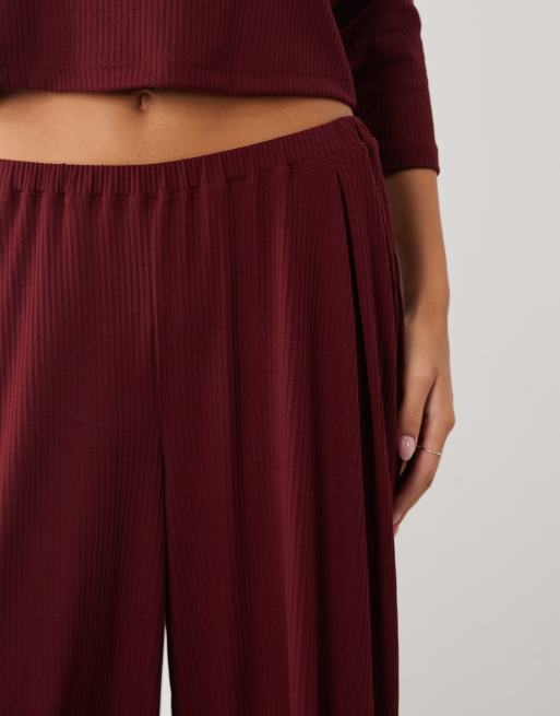 ASOS DESIGN lounge ribbad mix och match vida pyjamasbyxor i fig, 5 av 5