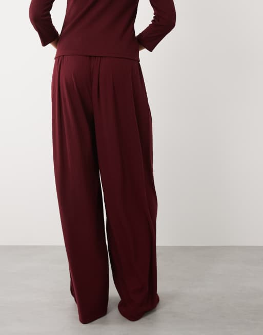ASOS DESIGN lounge ribbed Mix and Match wide leg pyjama bottoms in fig, 4 of 5