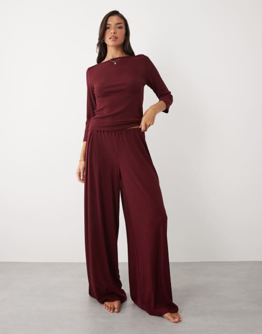 ASOS DESIGN lounge ribbed mix & match pajamas in fig, 5 of 6