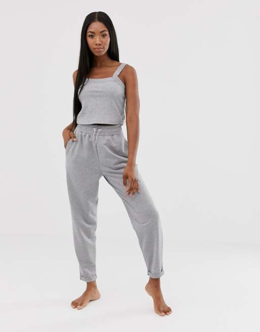 ASOS DESIGN lounge ribbed square neck crop and slim high waist jogger