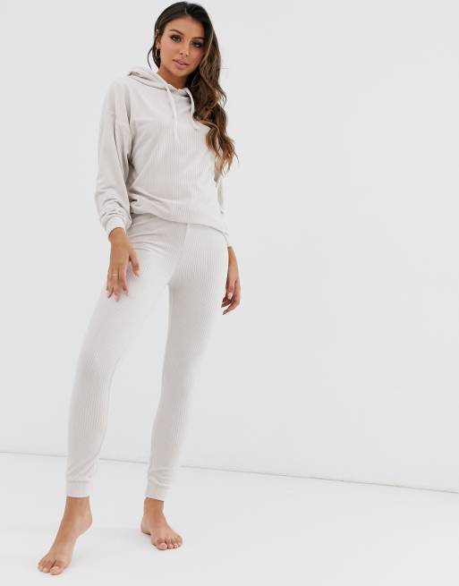 Asos Design Lounge Ribbed Velour Drop Armhole Hoodie Legging Set Asos