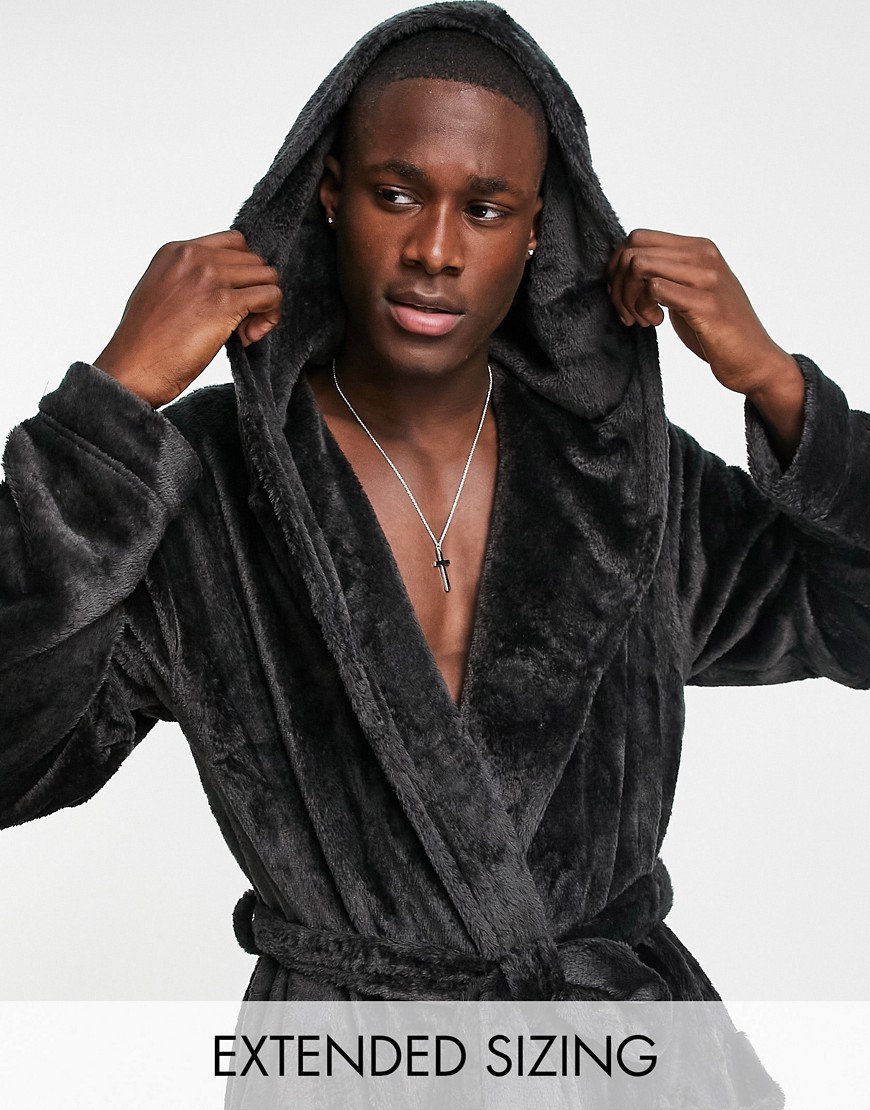 Asos Design Lounge Robe In Black Fleece