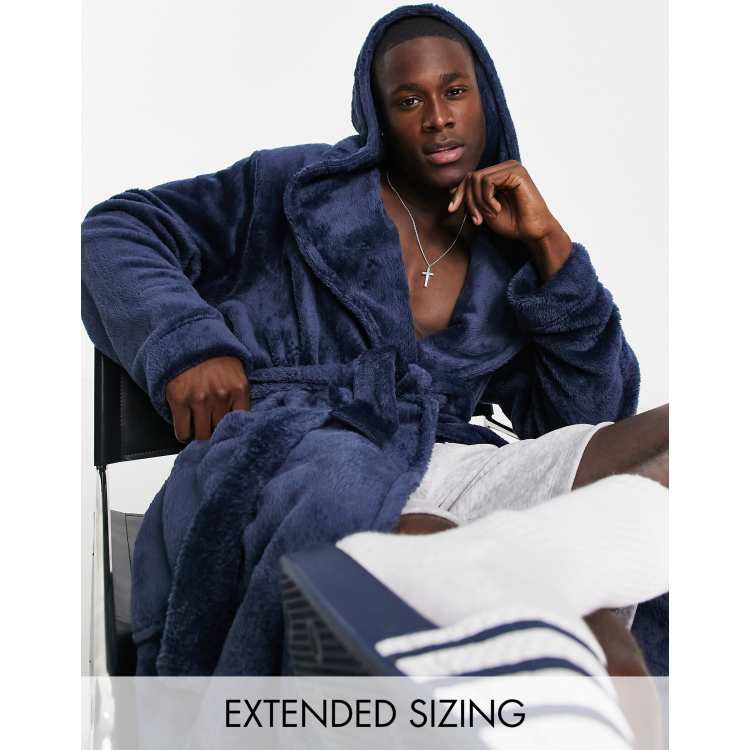 ASOS DESIGN lounge robe in navy fleece