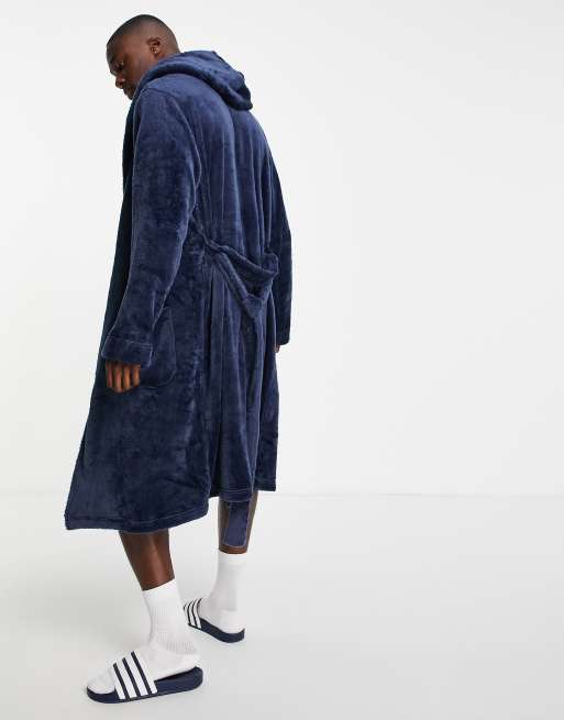 ASOS DESIGN lounge robe in navy fleece