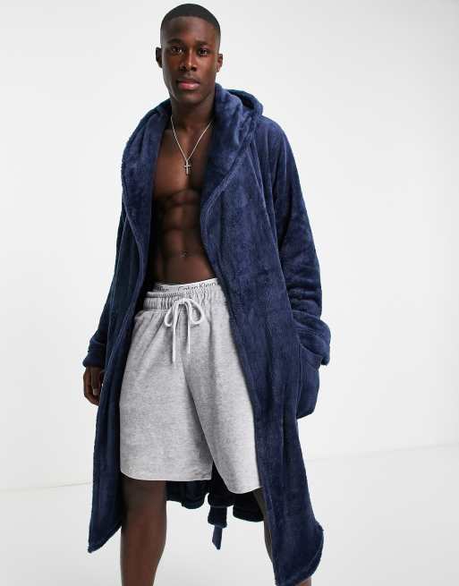 ASOS DESIGN lounge robe in navy fleece