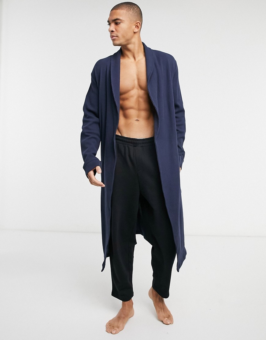 lounge robe in navy waffle