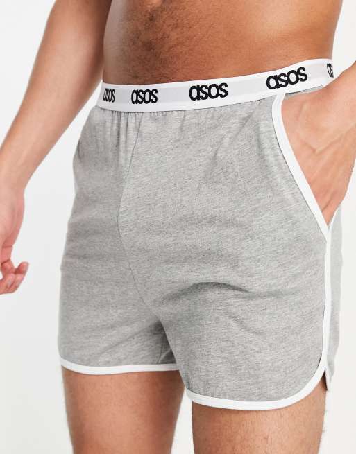 ASOS DESIGN lounge runner short in gray marl with contrast binding and branded waistband