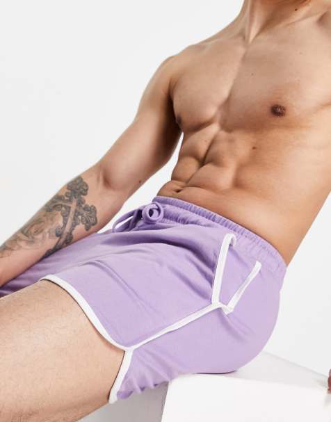 ASOS DESIGN lounge runner short in purple with white contrast binding - view 1