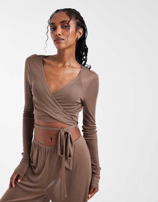 ASOS DESIGN lounge semi sheer loungewear in brown, 4 of 4