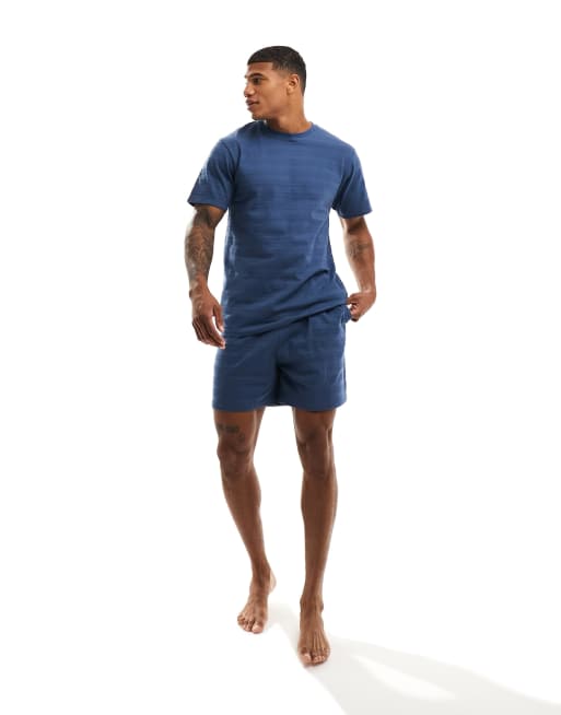 ASOS DESIGN – Lounge-Set, bestehend aus Oversize-T-Shirt und Shorts in Blau mit Struktur
