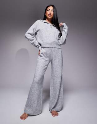 ASOS DESIGN - Lounge Set in Grau mit Strickpullover mit Zopfmuster und Hose