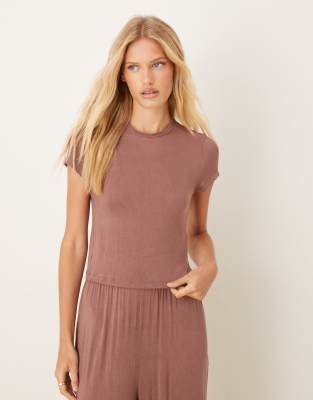 Asos Design Lounge Sheer Baby Tee In Brown