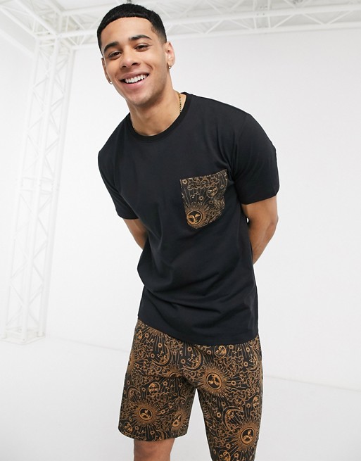 ASOS DESIGN lounge t-shirt and short pyjama set in celestial print with branded waistband