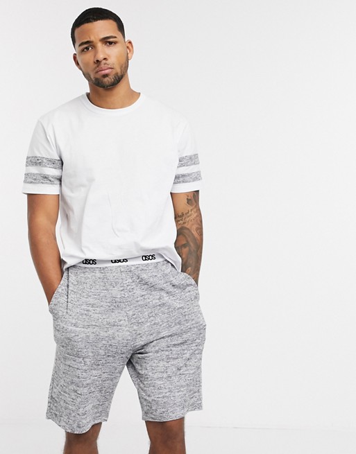 ASOS DESIGN lounge t-shirt and short pyjama set with cut and sew marl panels and branded waistband