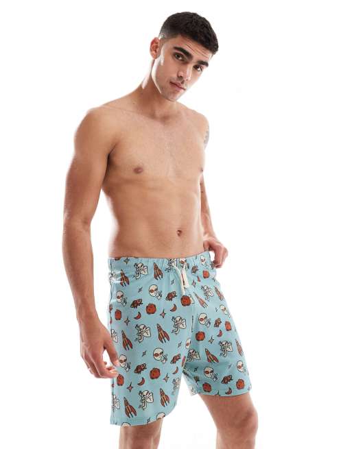 ASOS DESIGN lounge short with drawcord and alien print in blue