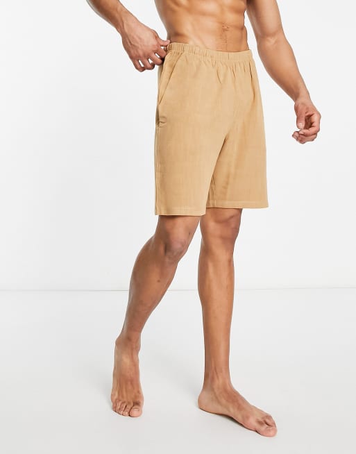ASOS DESIGN – Lounge-Shorts in Beige mit Leinen-Optik