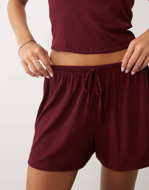 ASOS DESIGN Lounge-Shorts mit Rippstruktur zum Mix & Match in Burgunderrot, 2 von 4