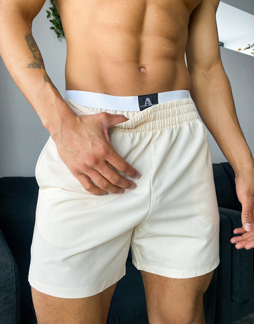 ASOS DESIGN lounge shorts with double waistband in beige-Neutral