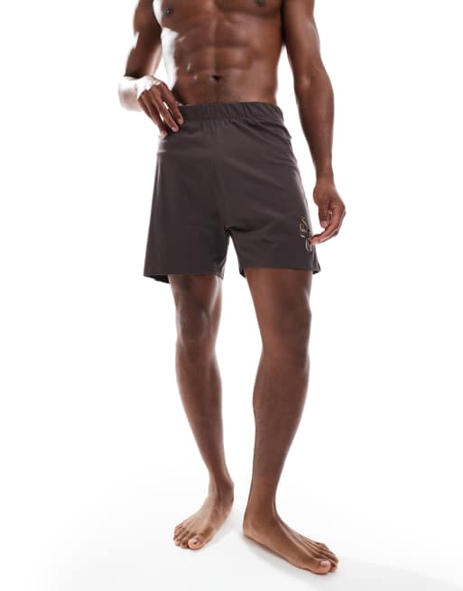 ASOS DESIGN lounge shorts with embroidery in seal brown, 2 of 4