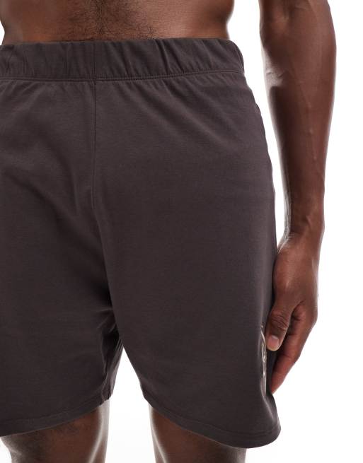 ASOS DESIGN lounge shorts with embroidery in seal brown, 3 of 4