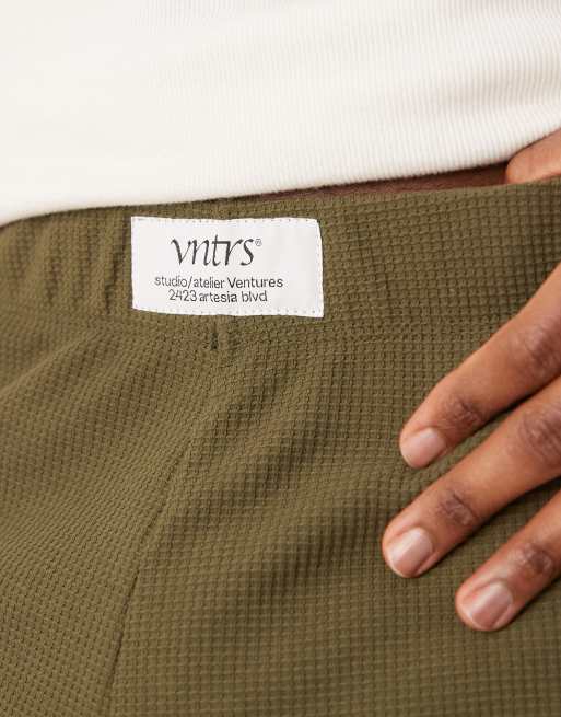 ASOS DESIGN lounge shorts with woven patch in khaki waffle