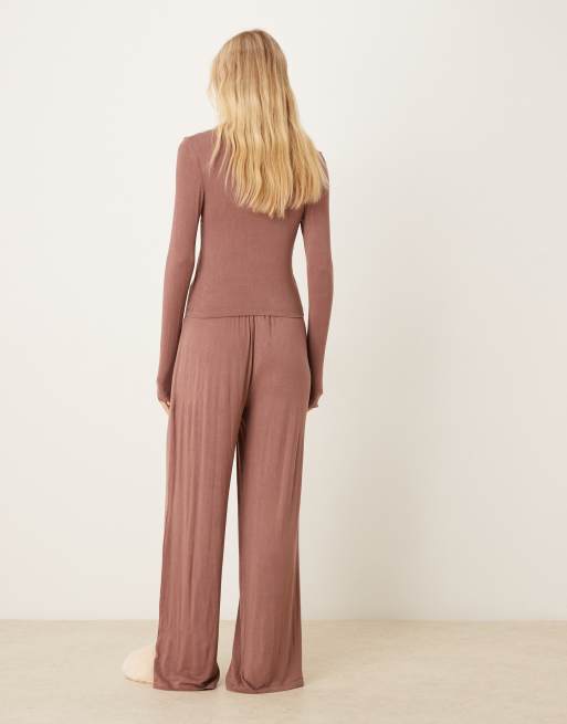 ASOS DESIGN lounge soft brushed wide leg pants in brown